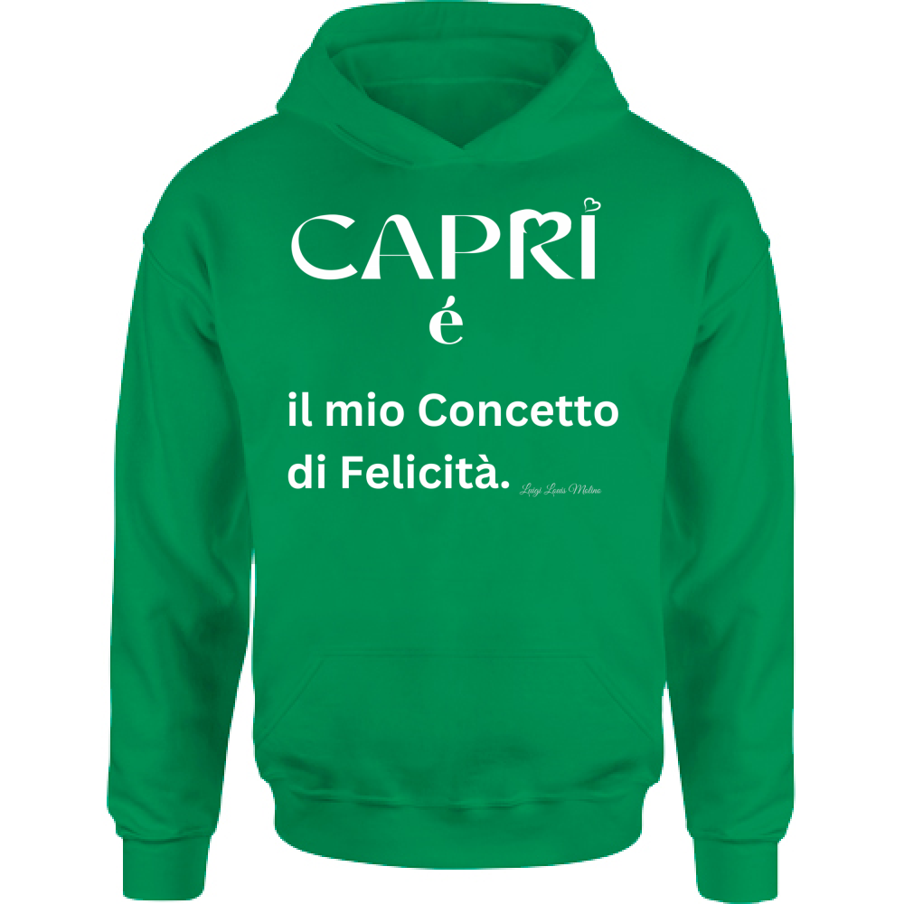Felpa Bambino con Cappuccio Capri é il mio concetto di Felicità scritta Bian