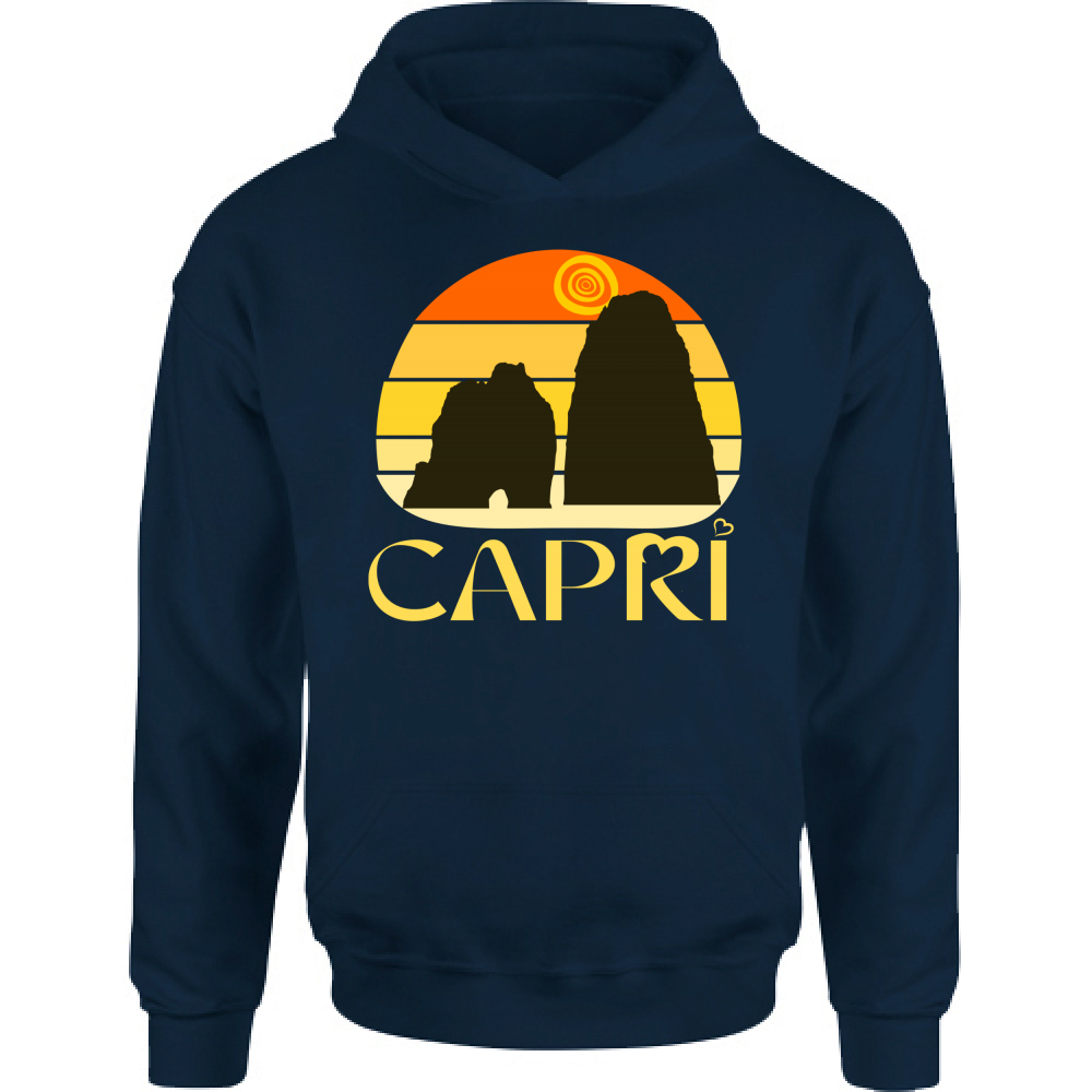 Felpa Bambino con Cappuccio CAPRI TRAMONTO VINTAGE SCRITTA GIALLO
