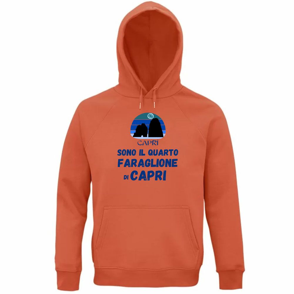 Felpa Organica Unisex Cappuccio SONO IL QUARTO FARAGLIONE DI CAPRI SCRITTA BLUE