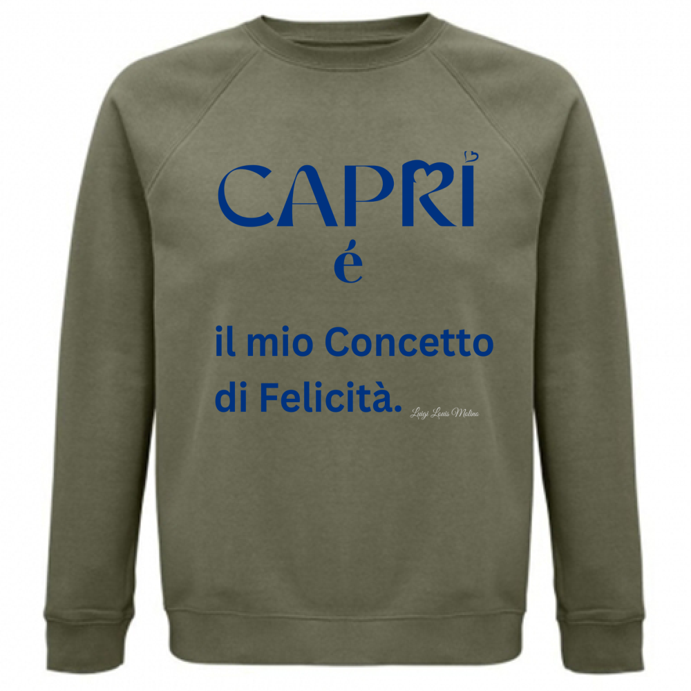 Felpa Unisex Organica Capri é il mio concetto di Felicità scritta Blue