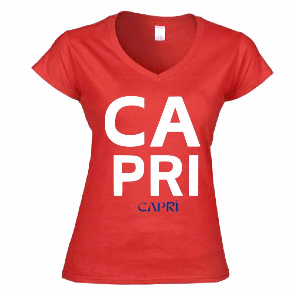 T-Shirt Donna Scollo V CAPRI DESIGN SCRITTA BIANCA