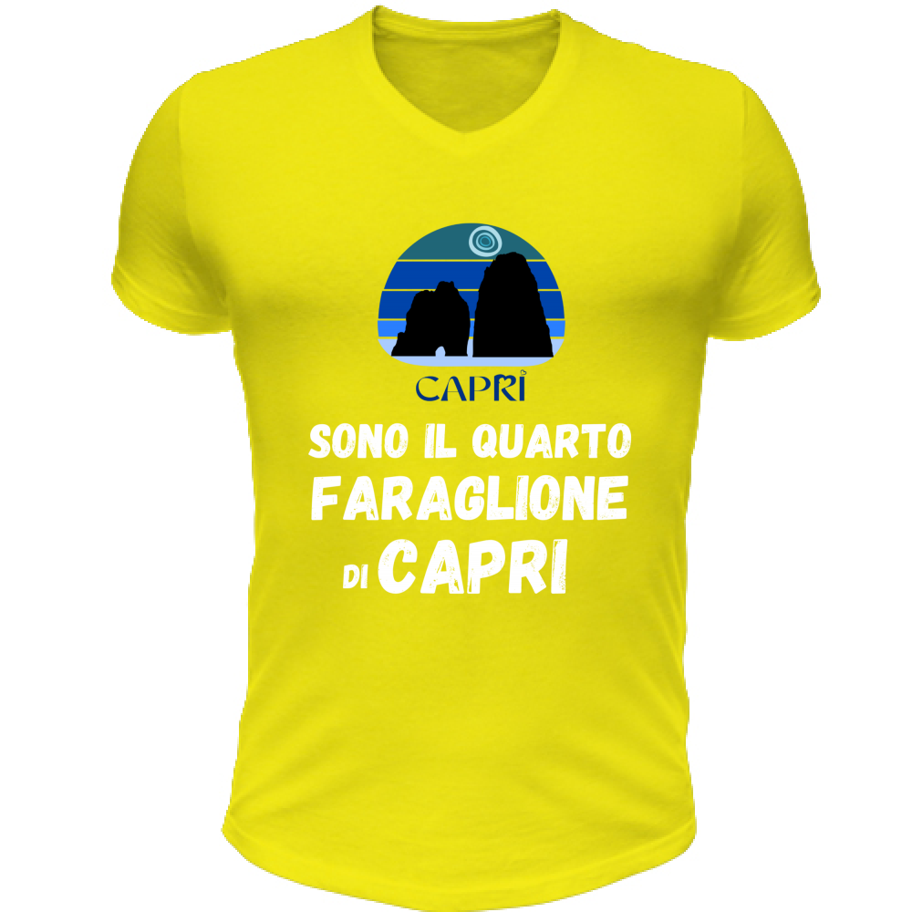 T-Shirt Unisex Scollo V SONO IL QUARTO FARAGLIONE DI CAPRI SCRITTA BIANCA