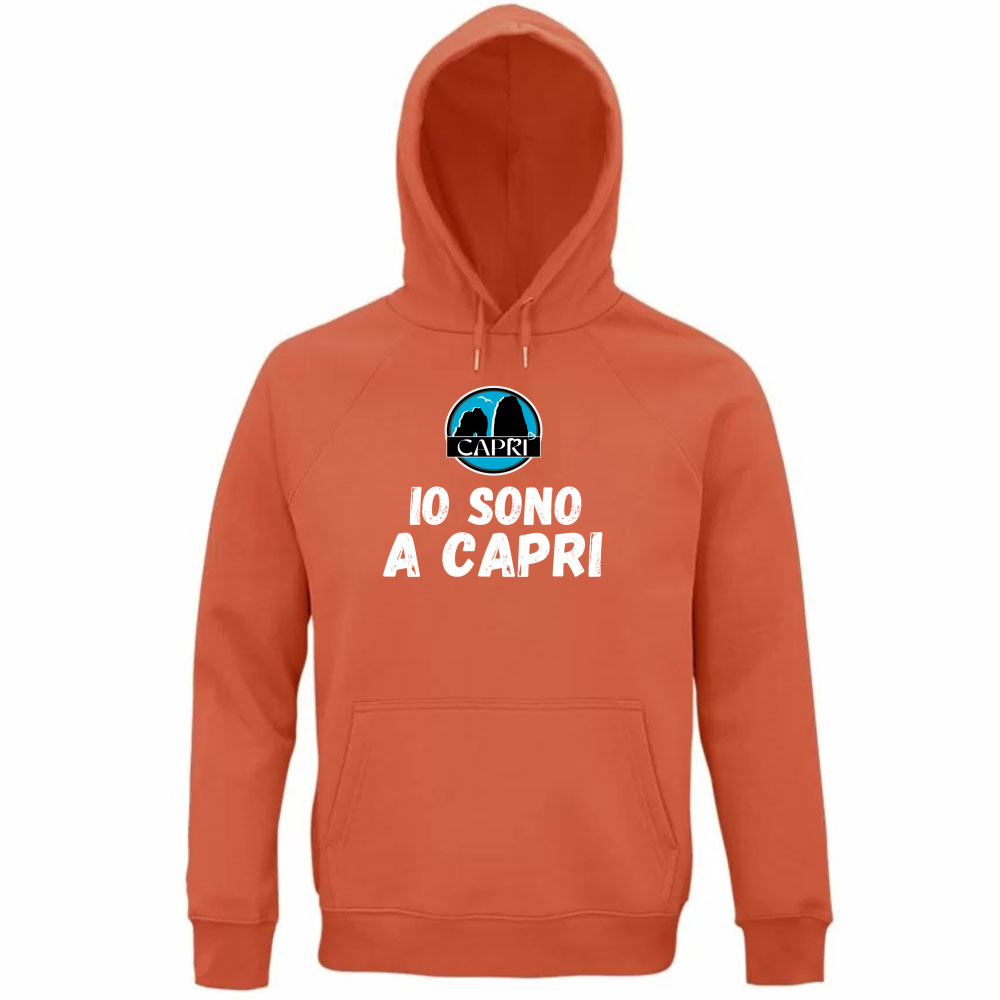 Felpa Organica Unisex Cappuccio IO SONO A CAPRI SCRITTA BIANCA