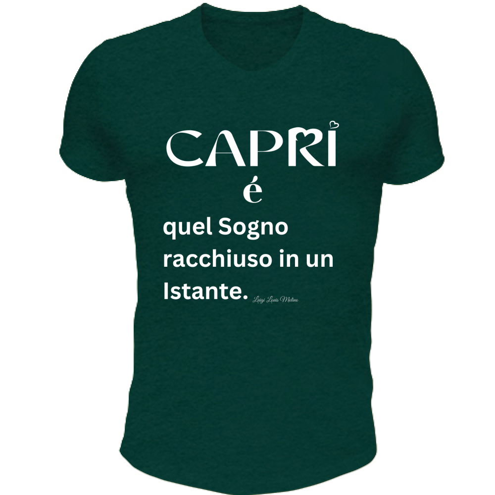 T-Shirt Unisex Scollo V Capri Sogno racchiuso in un istante scritta bianca