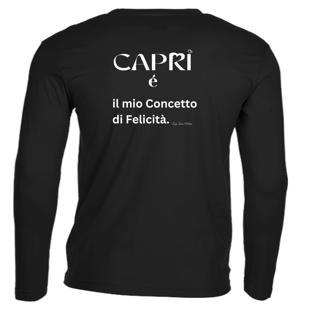 T-Shirt Unisex Manica Lunga Capri é il mio concetto di Felicità scritta Bian