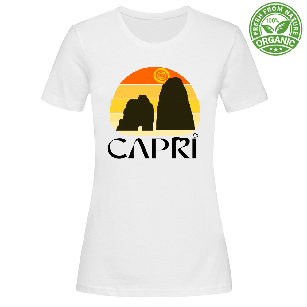 T-Shirt Woman Organic CAPRI TRAMONTO VINTAGE SCRITTA NERA