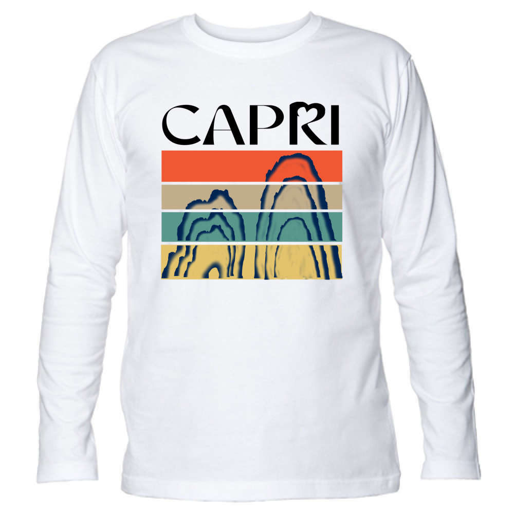 T-Shirt Unisex Manica Lunga CAPRI PORZIONI FARAGLIONI SCRITTA NERA
