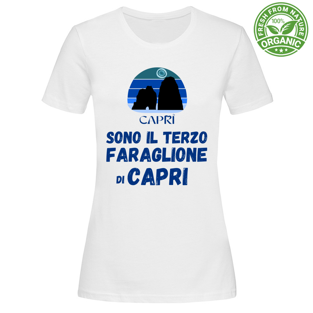 T-Shirt Woman Organic SONO IL TERZO FARAGLIONE DI CAPRI SCRITTA BLU