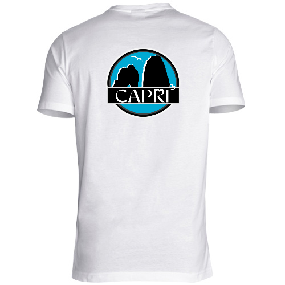 T-Shirt Unisex Scollo V CAPRI CERCHIO MAGICO CON  FARAGLIONI