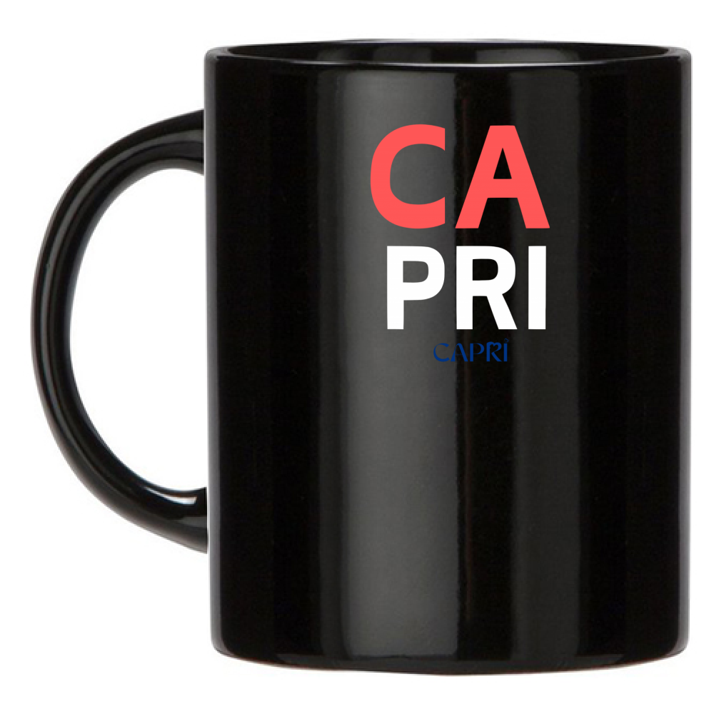 Black Mug CAPRI DESIGN RED WRITING