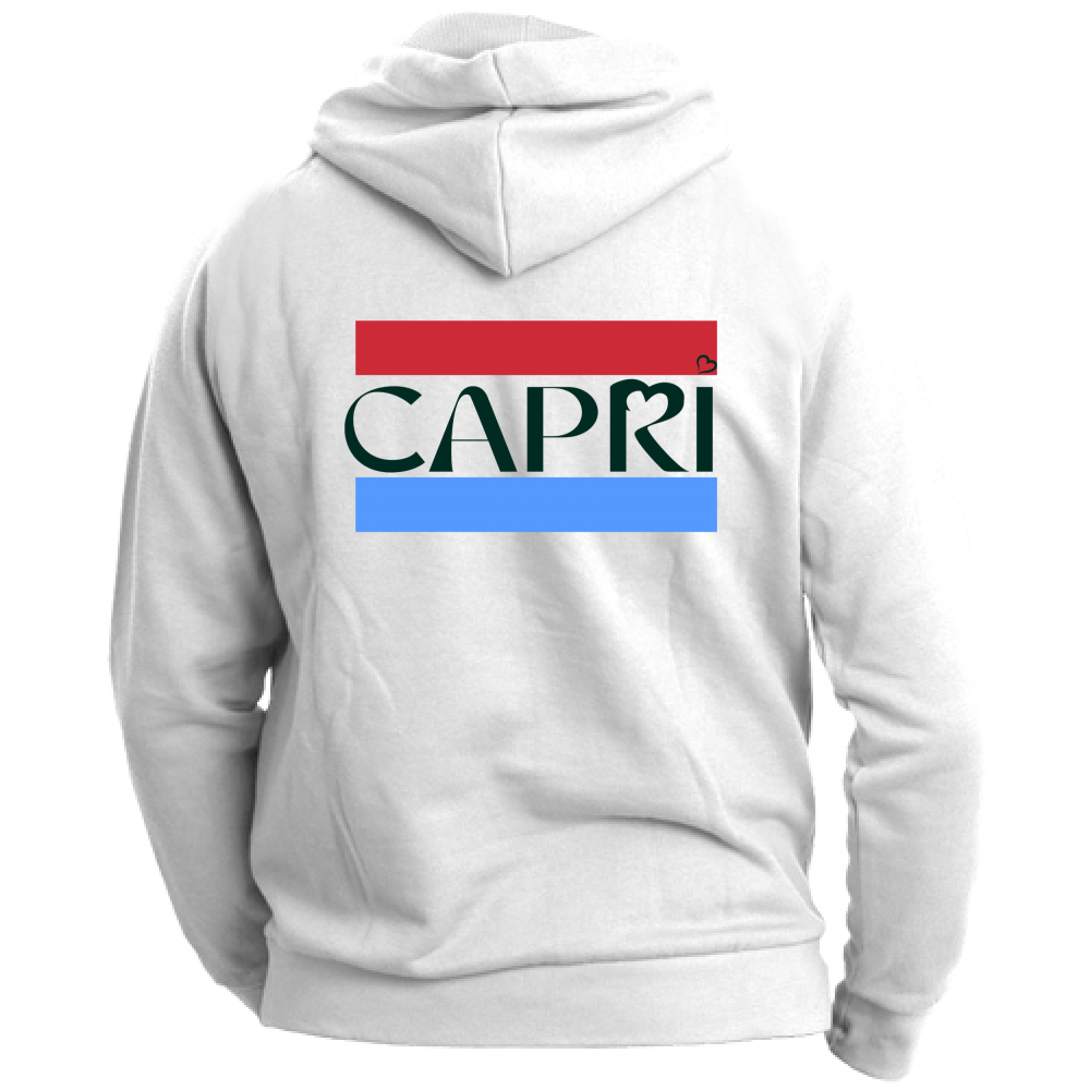 Felpa Unisex con Cappuccio CAPRI FASCIA ROSSO BLUE SCRITTA NERA