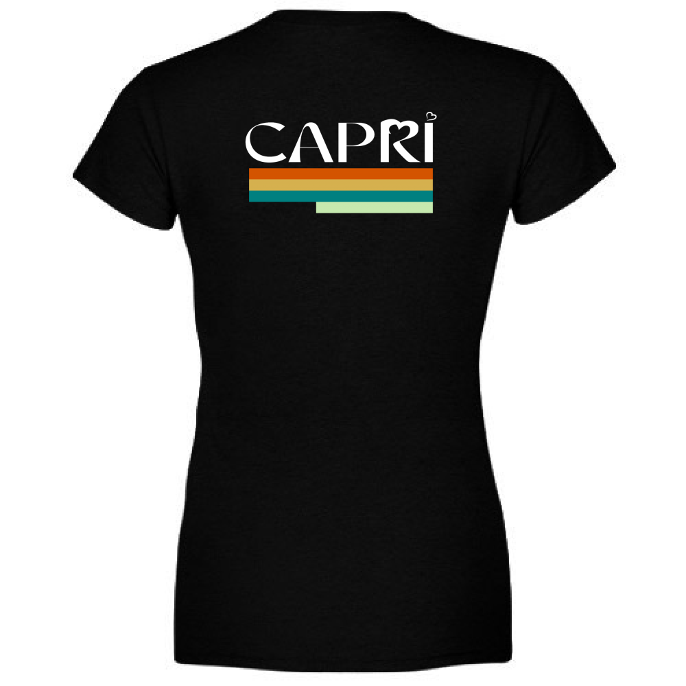 T-Shirt Donna Scollo V CAPRI TECNICOLOR SCRITTA BIANCA