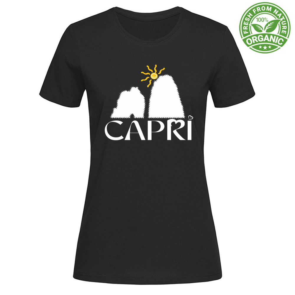 T-Shirt Woman Organic CAPRI HAPPY FARAGLIONI WHITE