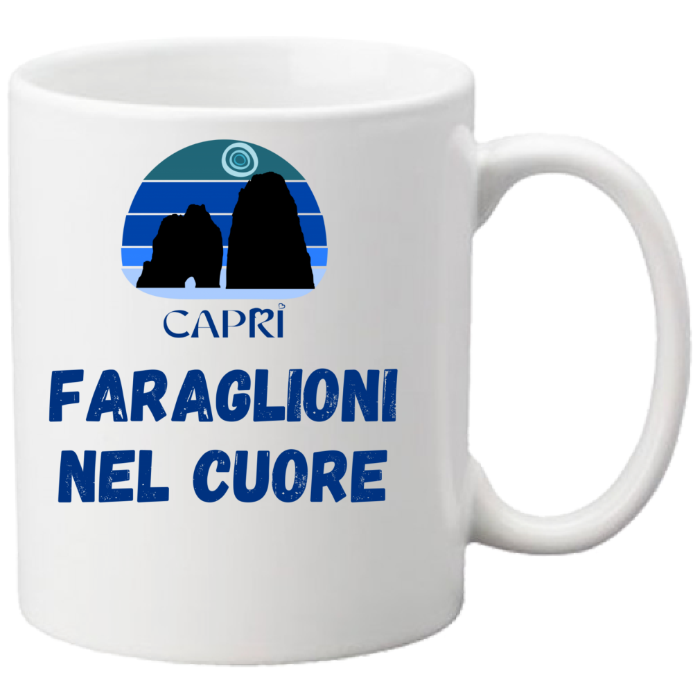 FARAGLIONI DI CAPRI IN THE HEART BLUE WRITING Mug