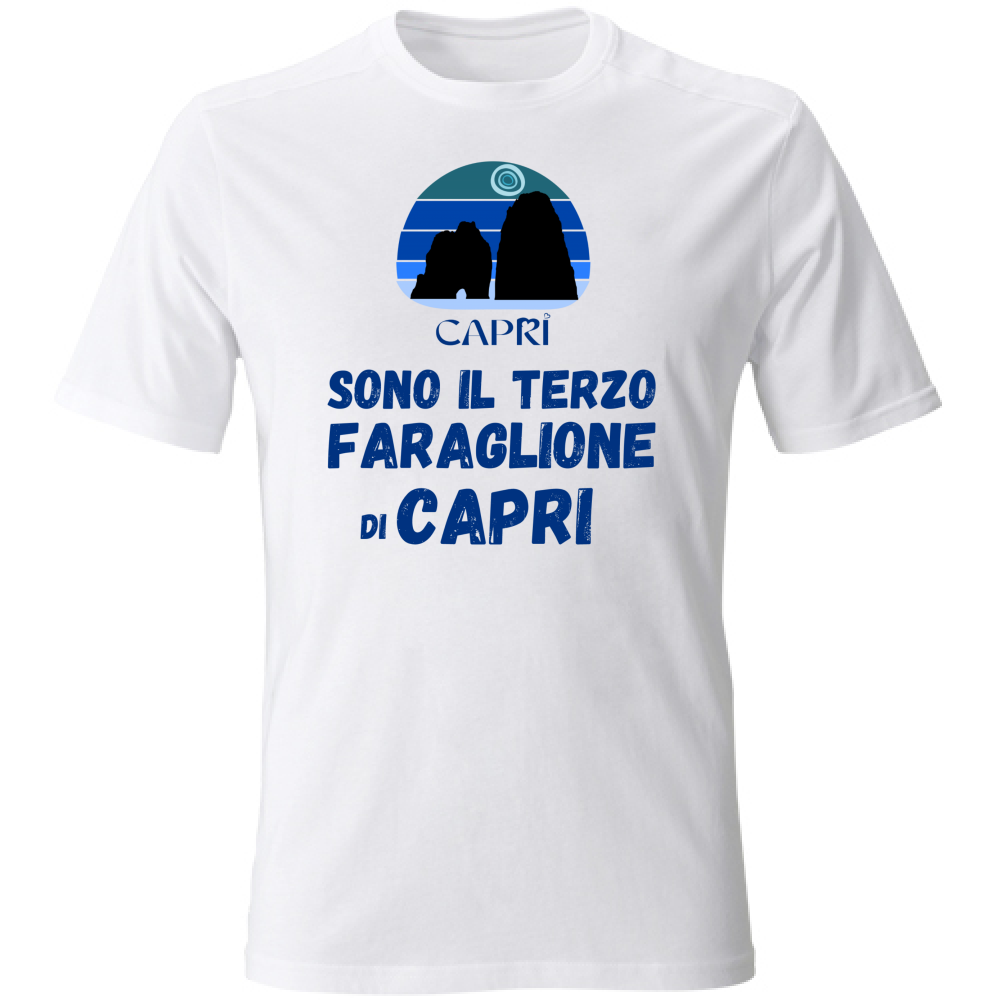 T-Shirt Unisex Large SONO IL TERZO FARAGLIONE DI CAPRI SCRITTA BLU