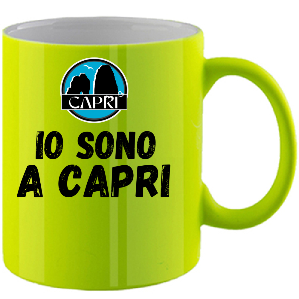 Fluorescent Mug I AM IN CAPRI BLACK WRITING