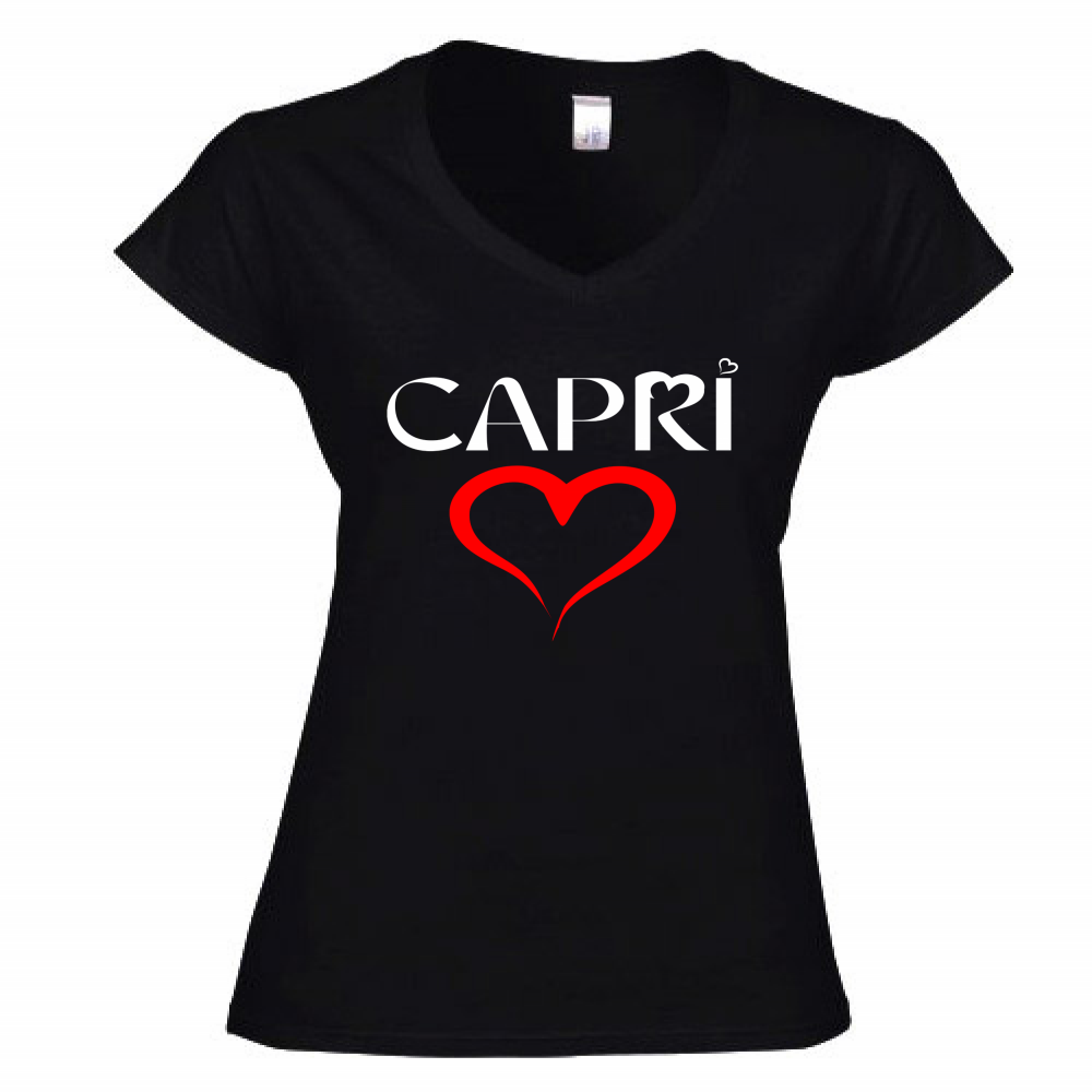 Women's T-Shirt V-Neck HEART CAPRI RED