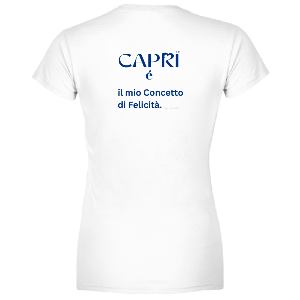 T-Shirt Donna Scollo V Capri é il mio concetto di Felicità scritta Blue