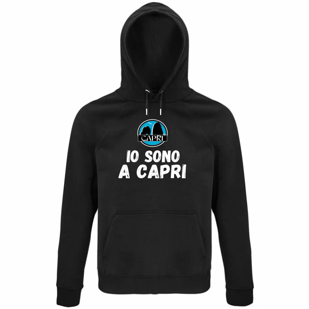 Felpa Organica Unisex Cappuccio IO SONO A CAPRI SCRITTA BIANCA