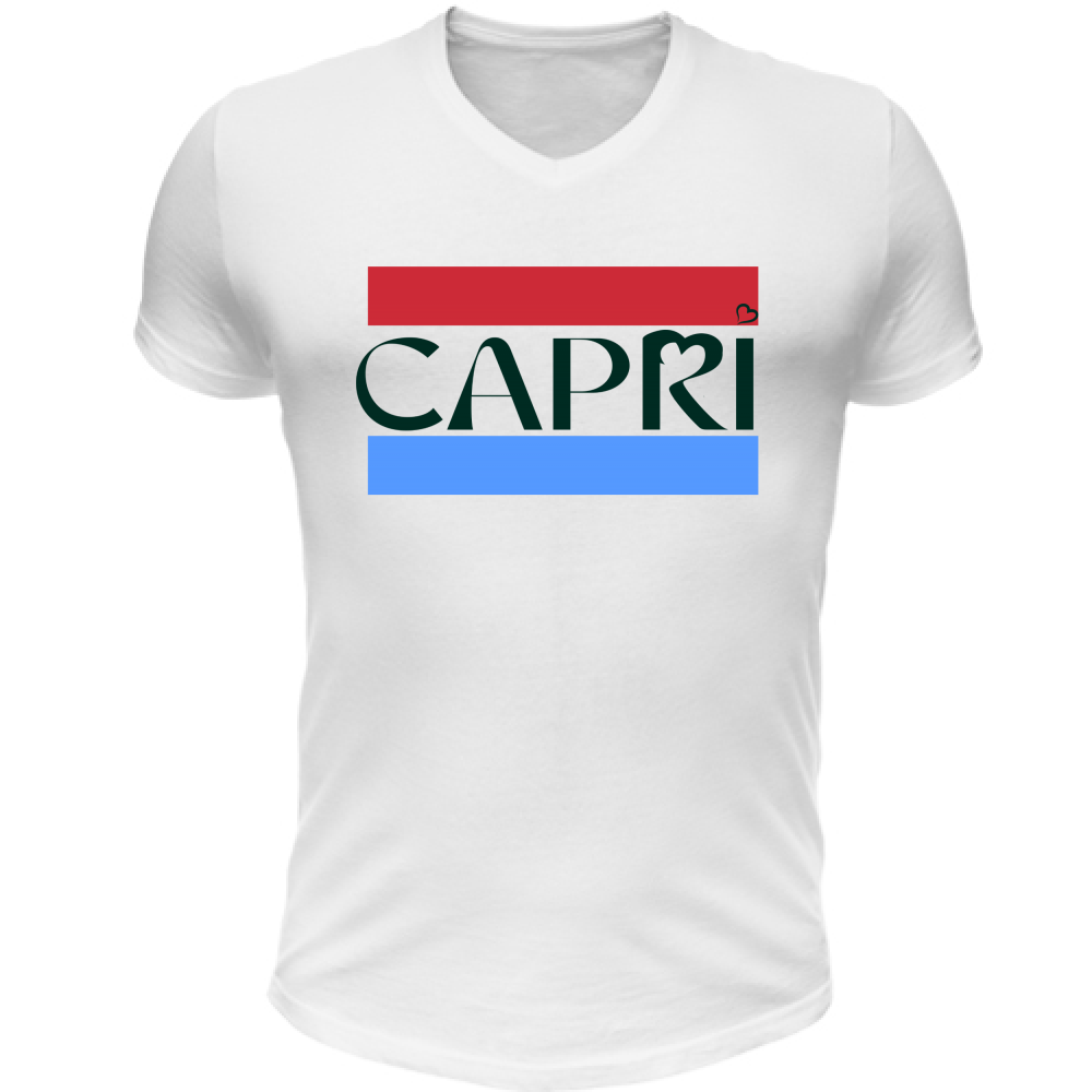 T-Shirt Unisex Scollo V CAPRI FASCIA ROSSO BLUE SCRITTA NERA