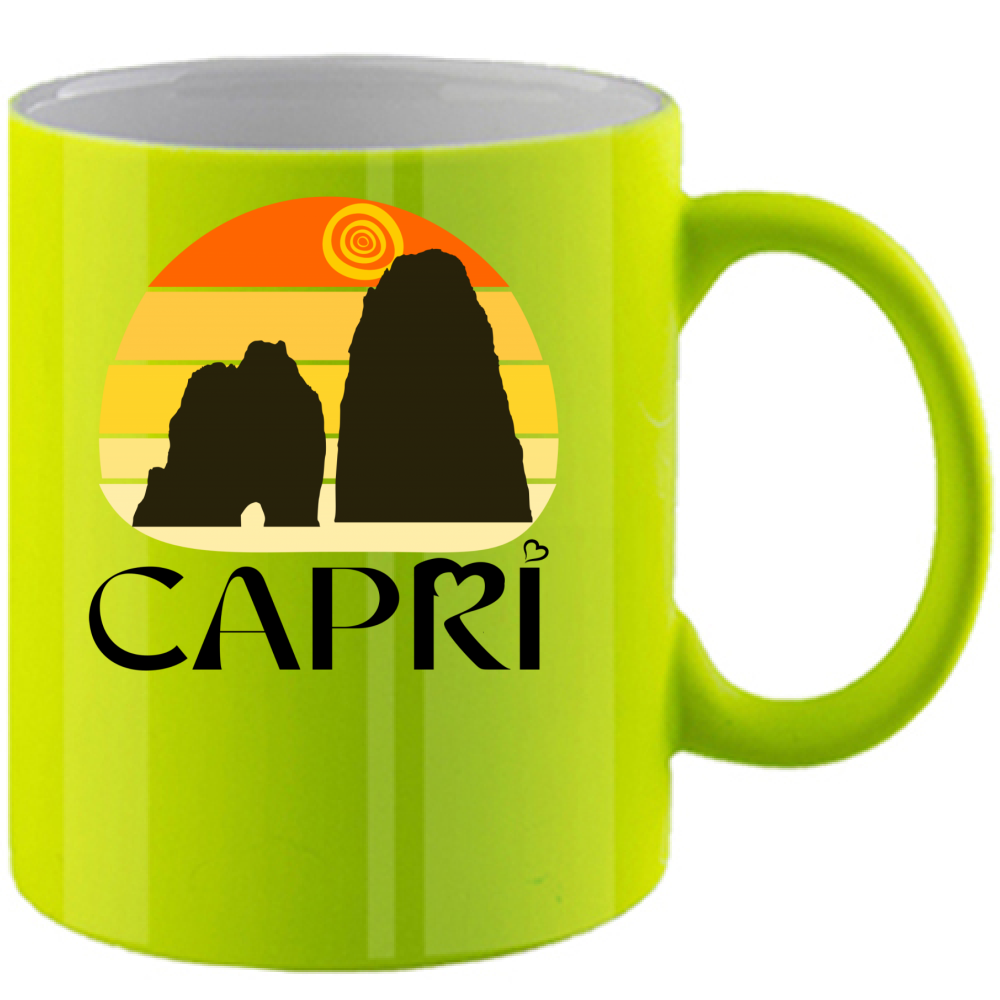 Fluorescent Mug CAPRI SUNSET VINTAGE BLACK WRITING