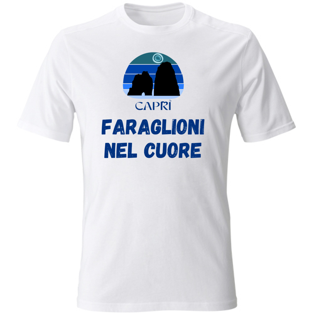 T-Shirt Unisex Large FARAGLIONI DI CAPRI NEL CUORE SCRITTA BLUE