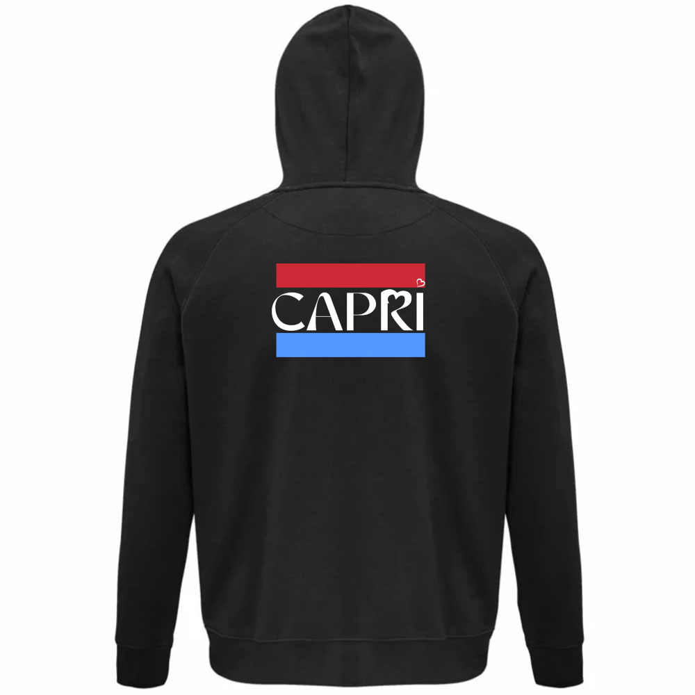 Felpa Organica Unisex Cappuccio CAPRI FASCIA ROSSO BLUE BIANCO