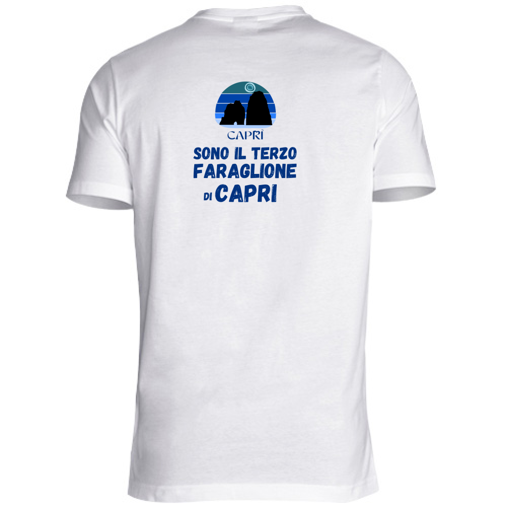 T-Shirt Unisex Scollo V SONO IL TERZO FARAGLIONE DI CAPRI SCRITTA BLU