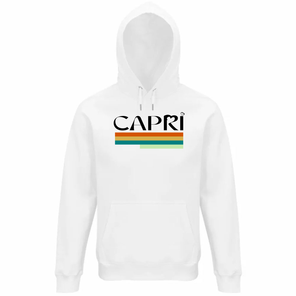Felpa Organica Unisex Cappuccio CAPRI TECNICOLOR SCRITTA NERA