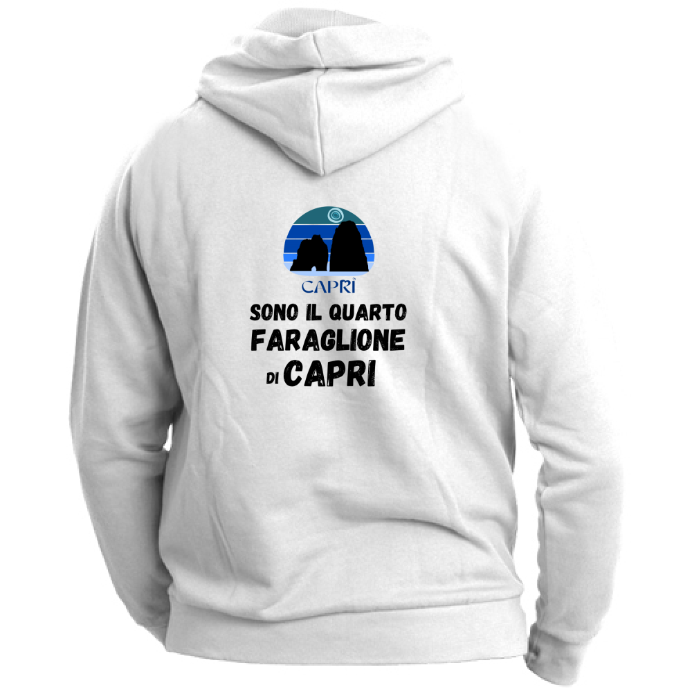 Felpa Unisex con Cappuccio SONO IL QUARTO FARAGLIONE DI CAPRI SCRITTA NERA