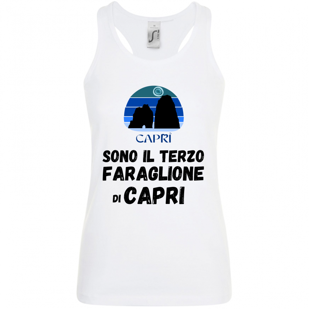 Canotta Donna SONO IL TERZO FARAGLIONE DI CAPRI SCRITTA NERA