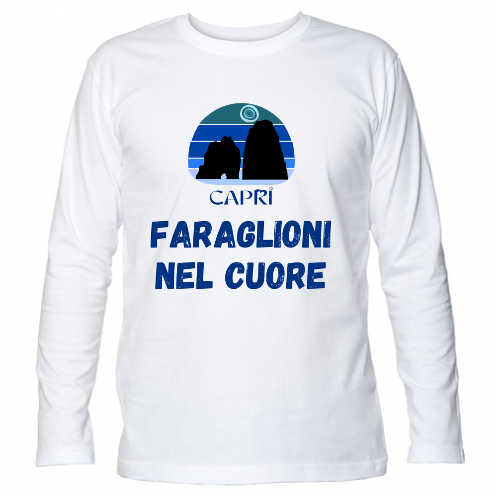 Unisex Long Sleeve T-Shirt FARAGLIONI DI CAPRI IN THE HEART WRITTEN BLUE
