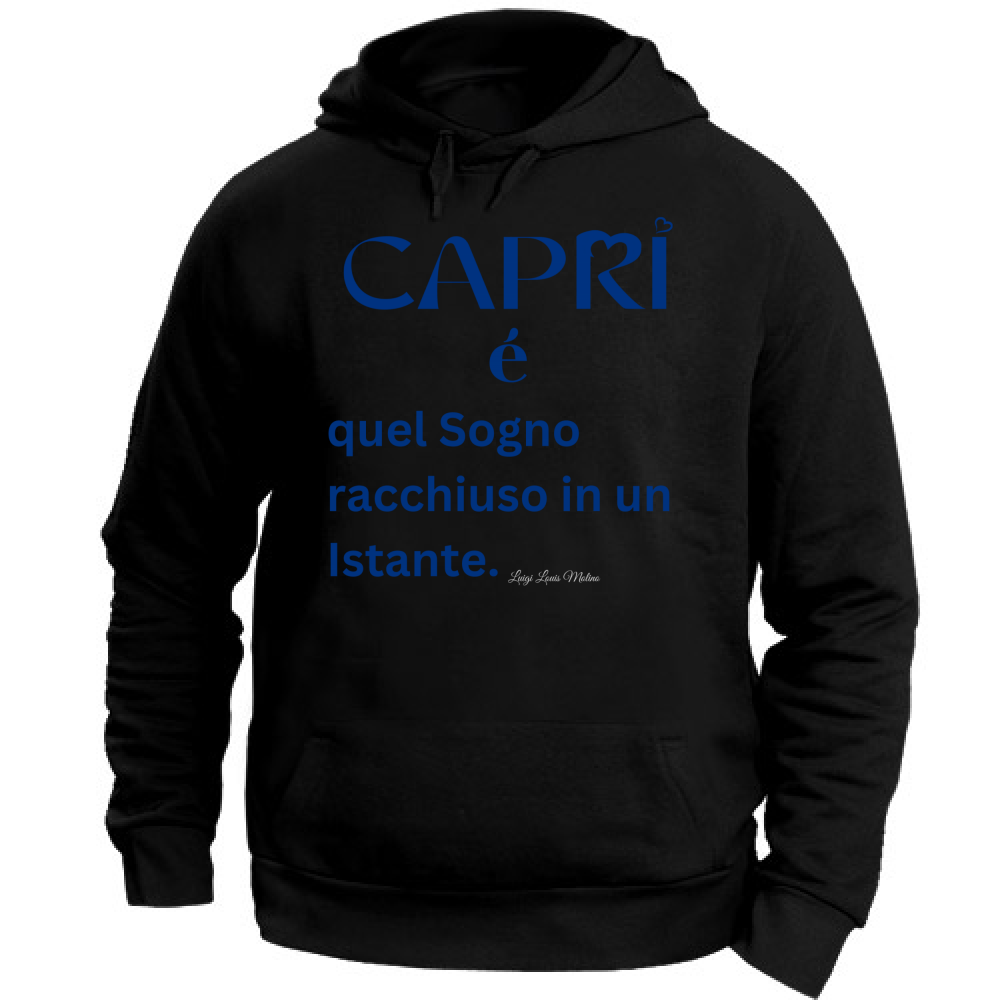 Felpa con Cappuccio Unisex Large Capri Sogno racchiuso in un istante scritta Blue
