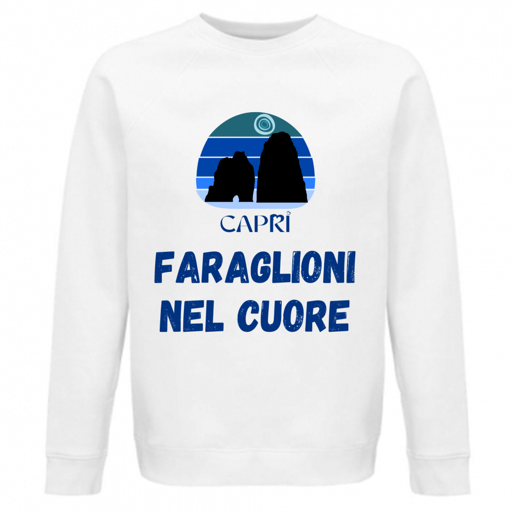 Felpa Unisex Organica FARAGLIONI DI CAPRI NEL CUORE SCRITTA BLUE
