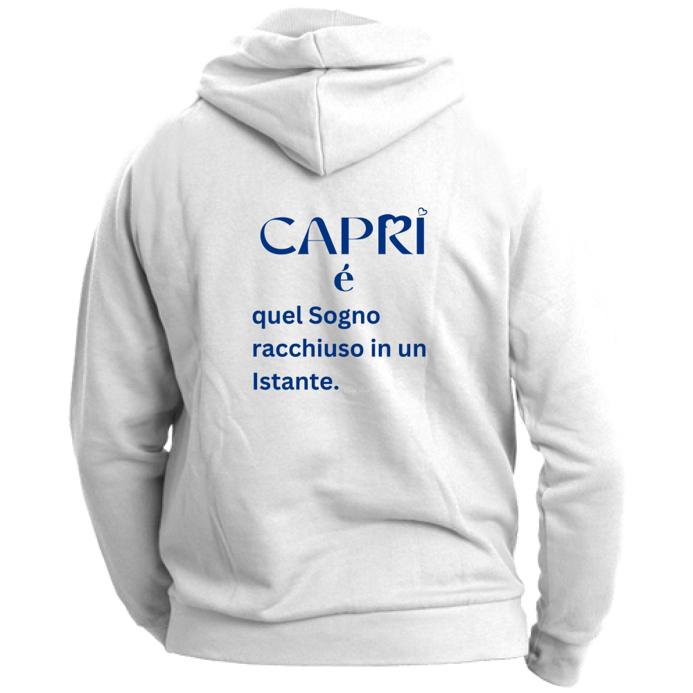 Felpa Unisex con Cappuccio Capri Sogno racchiuso in un istante scritta Blue