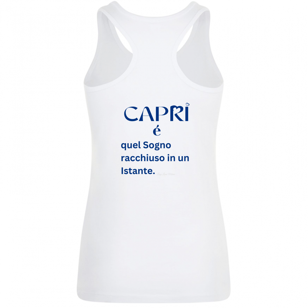 Canotta Donna Capri Sogno racchiuso in un istante scritta Blue
