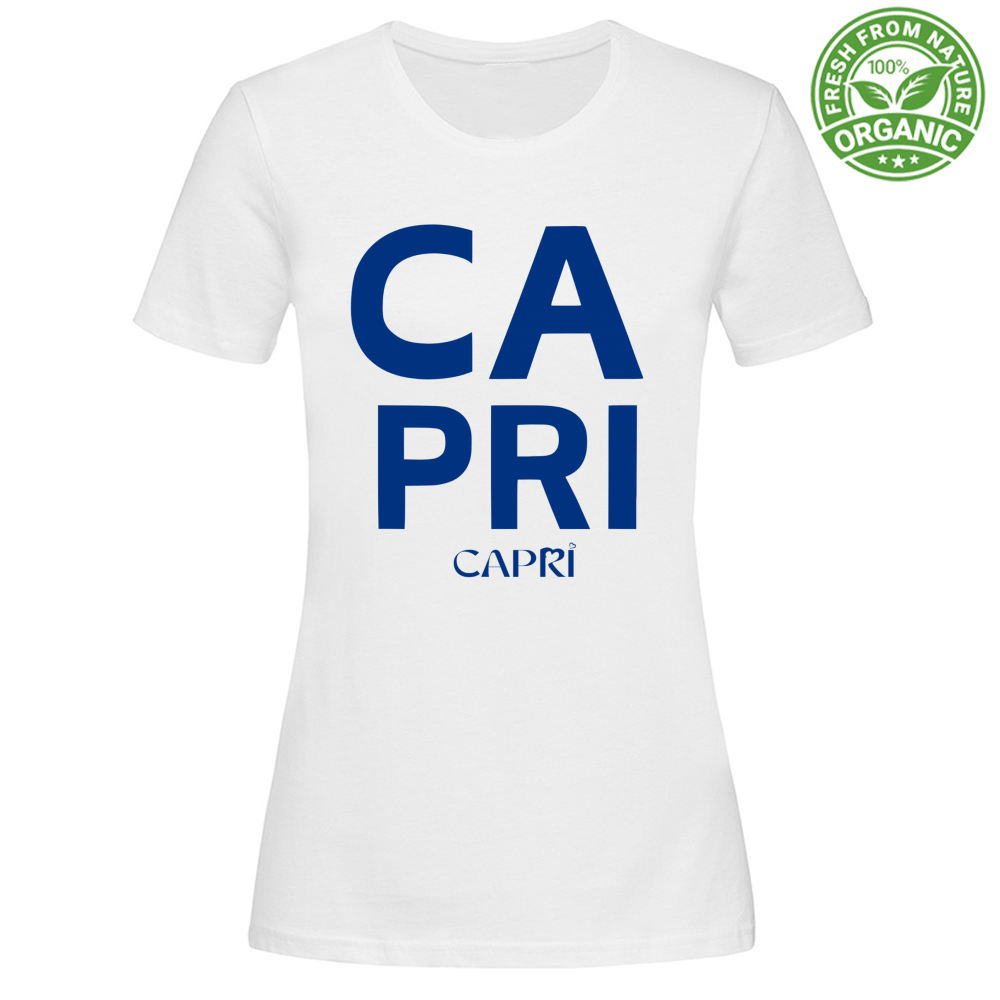 T-Shirt Woman Organic CAPRI DESIGN SCRITTA BLUE