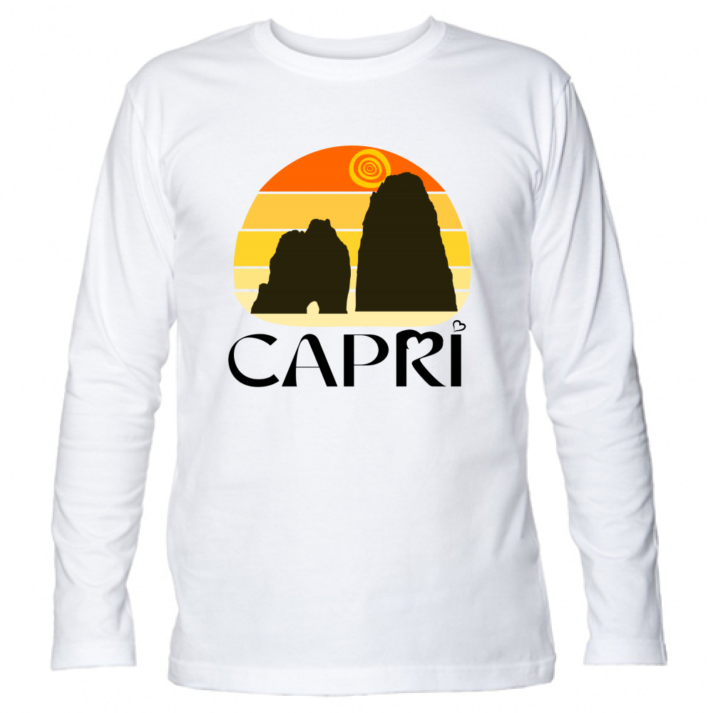 T-Shirt Unisex Manica Lunga CAPRI TRAMONTO VINTAGE SCRITTA NERA