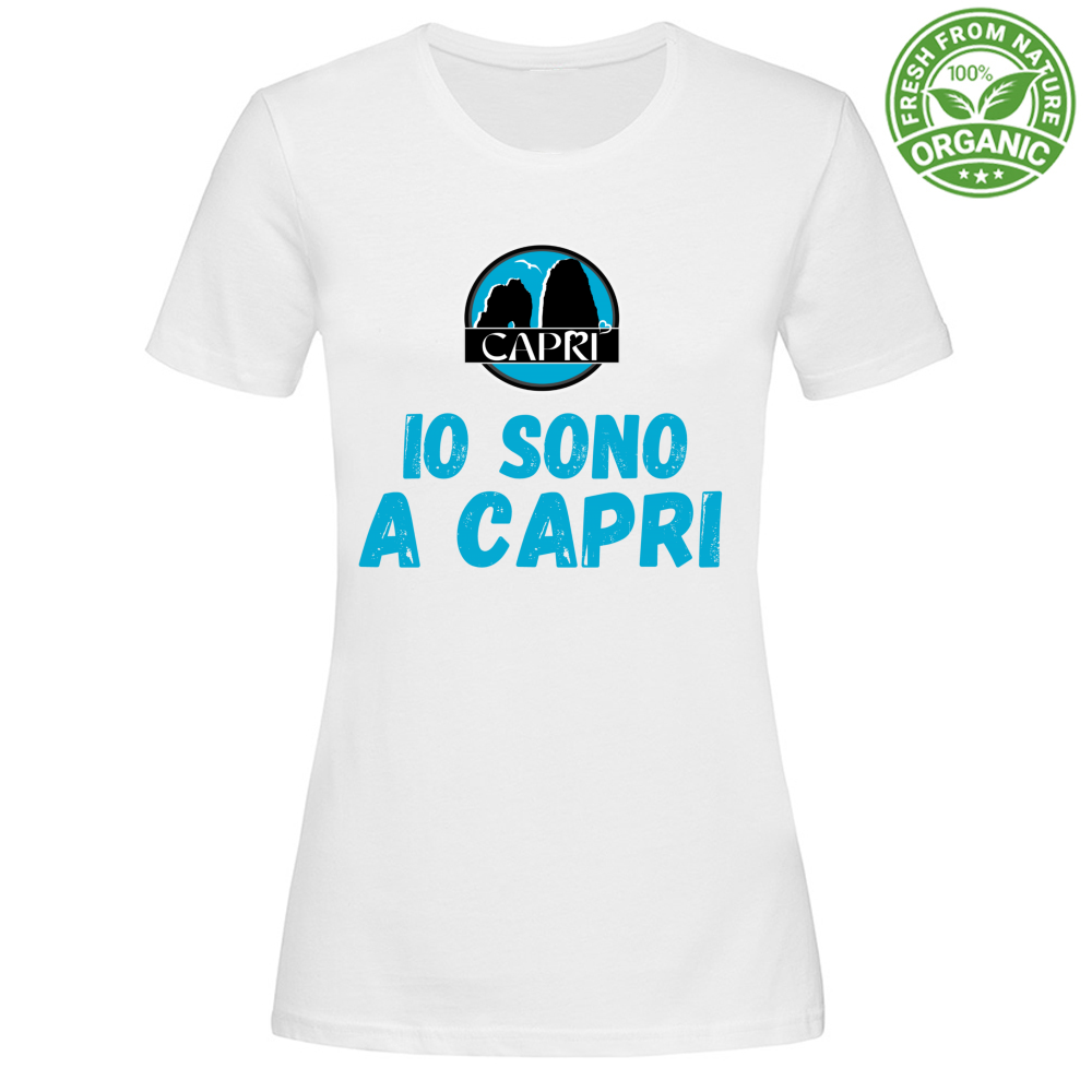 T-Shirt Woman Organic IO SONO A CAPRI SCRITTA AZZURRA