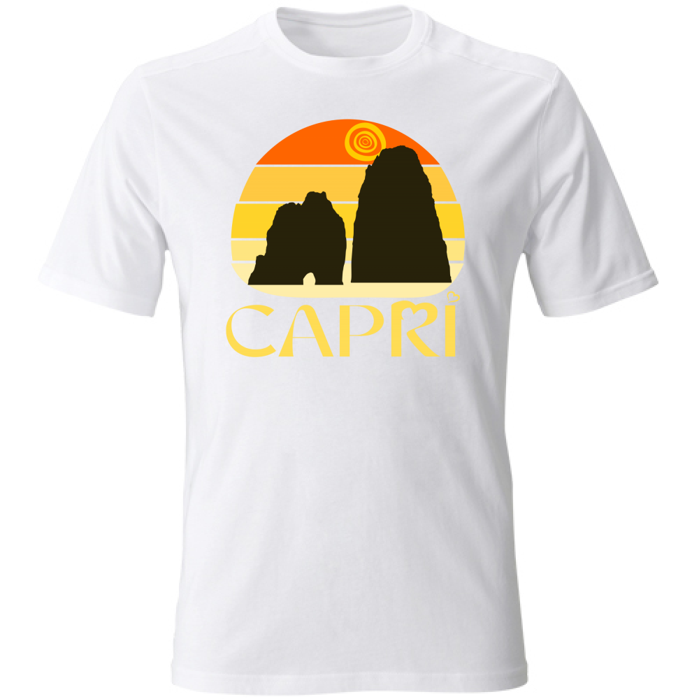 T-Shirt Unisex CAPRI TRAMONTO VINTAGE SCRITTA GIALLO
