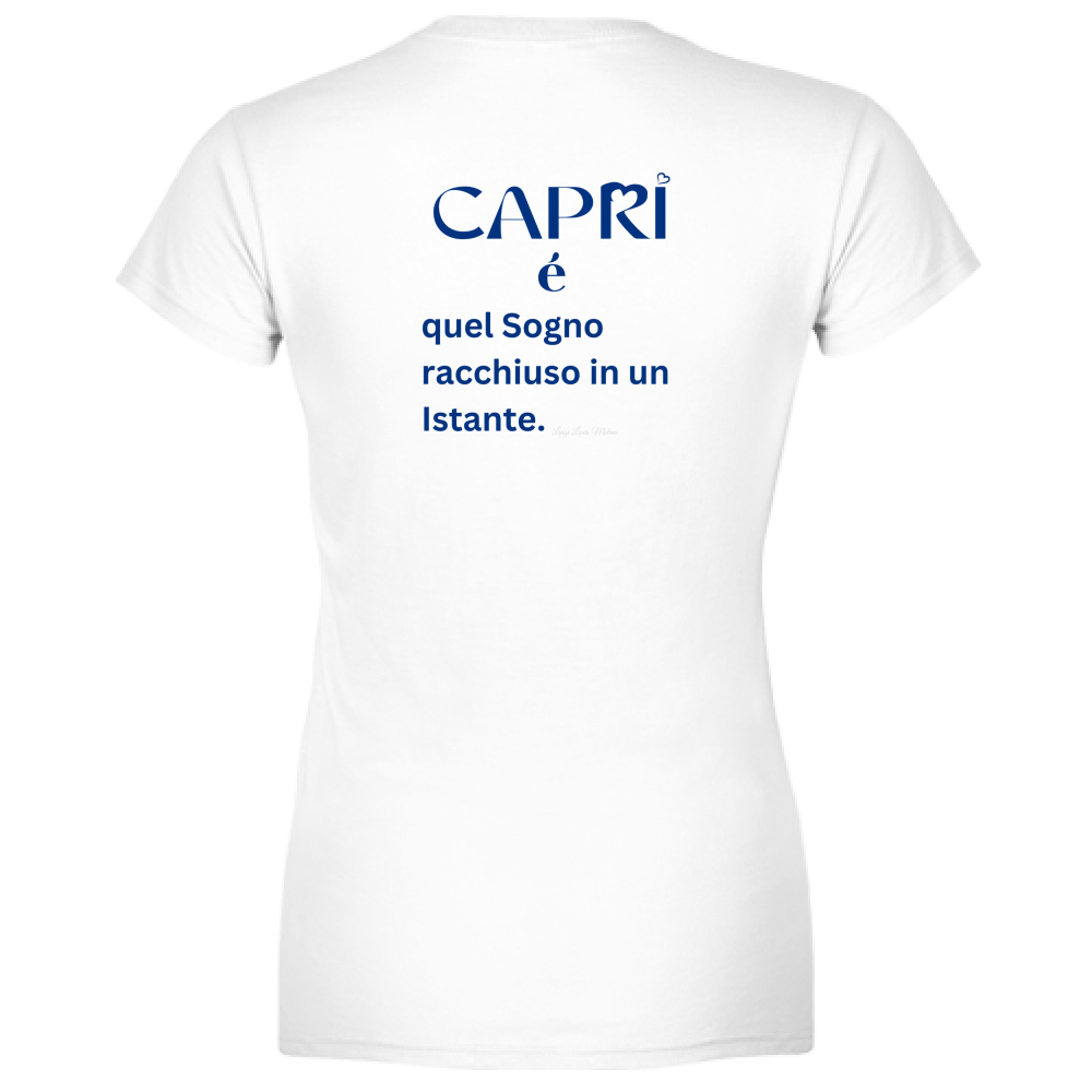 T-Shirt Donna Capri Sogno racchiuso in un istante scritta Blue
