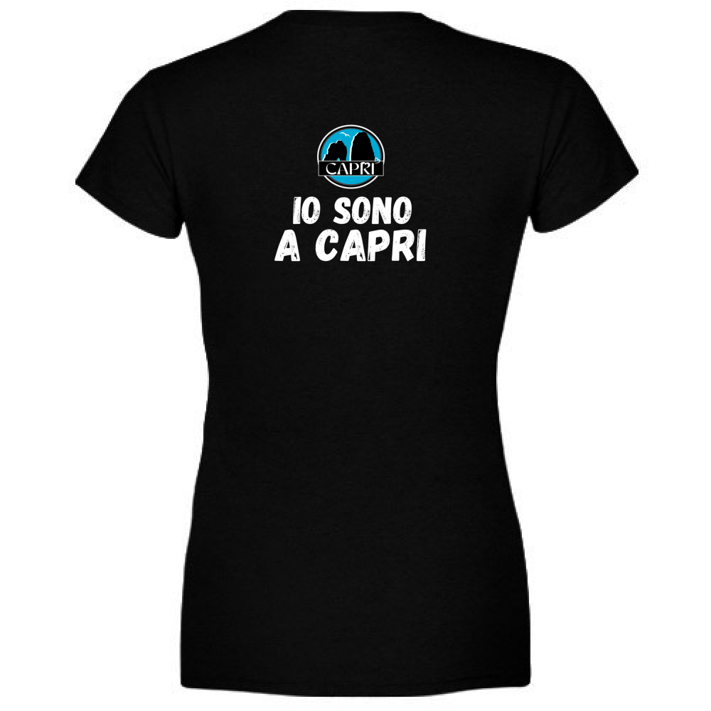 Women's V-Neck T-Shirt I AM IN CAPRI WHITE WRITING