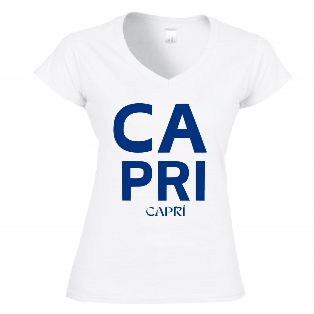 T-Shirt Donna Scollo V CAPRI DESIGN SCRITTA BLUE