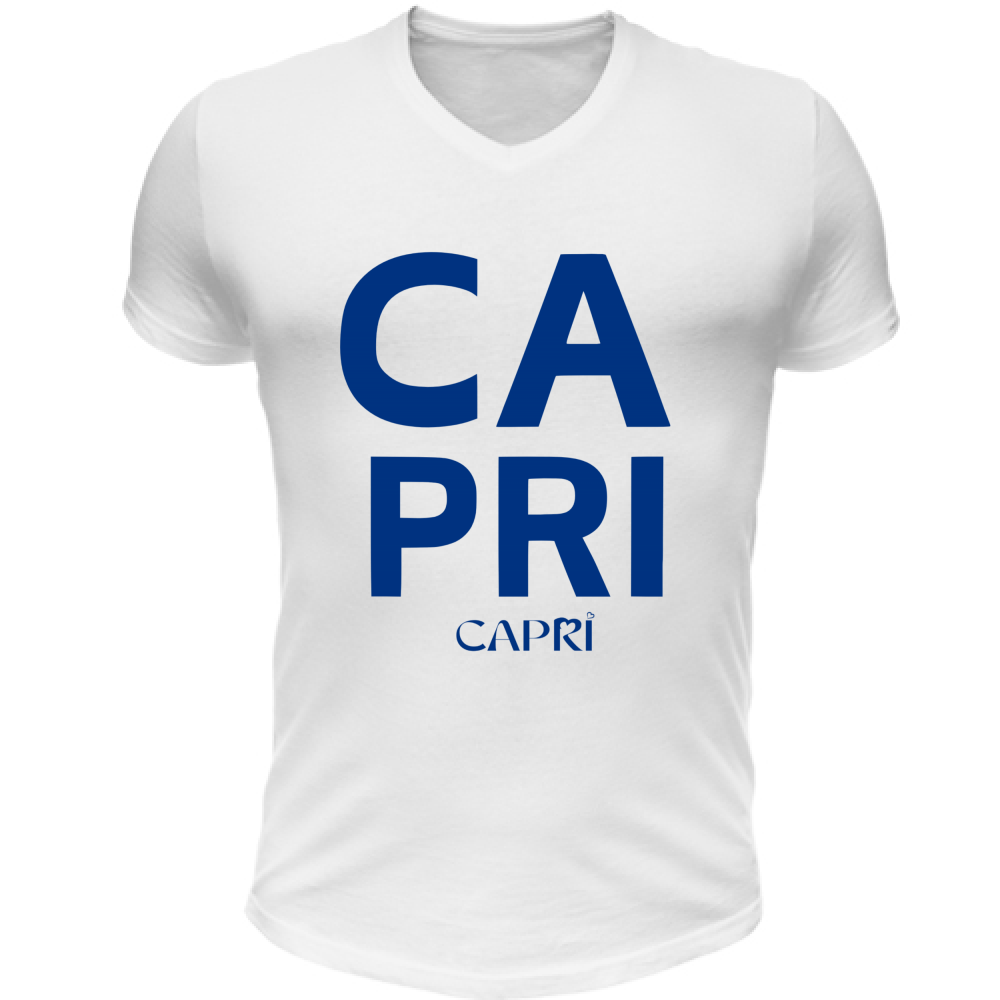 T-Shirt Unisex Scollo V CAPRI DESIGN SCRITTA BLUE