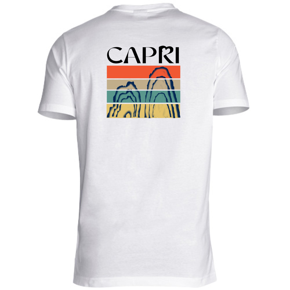 T-Shirt Unisex Scollo V CAPRI PORZIONI FARAGLIONI SCRITTA NERA