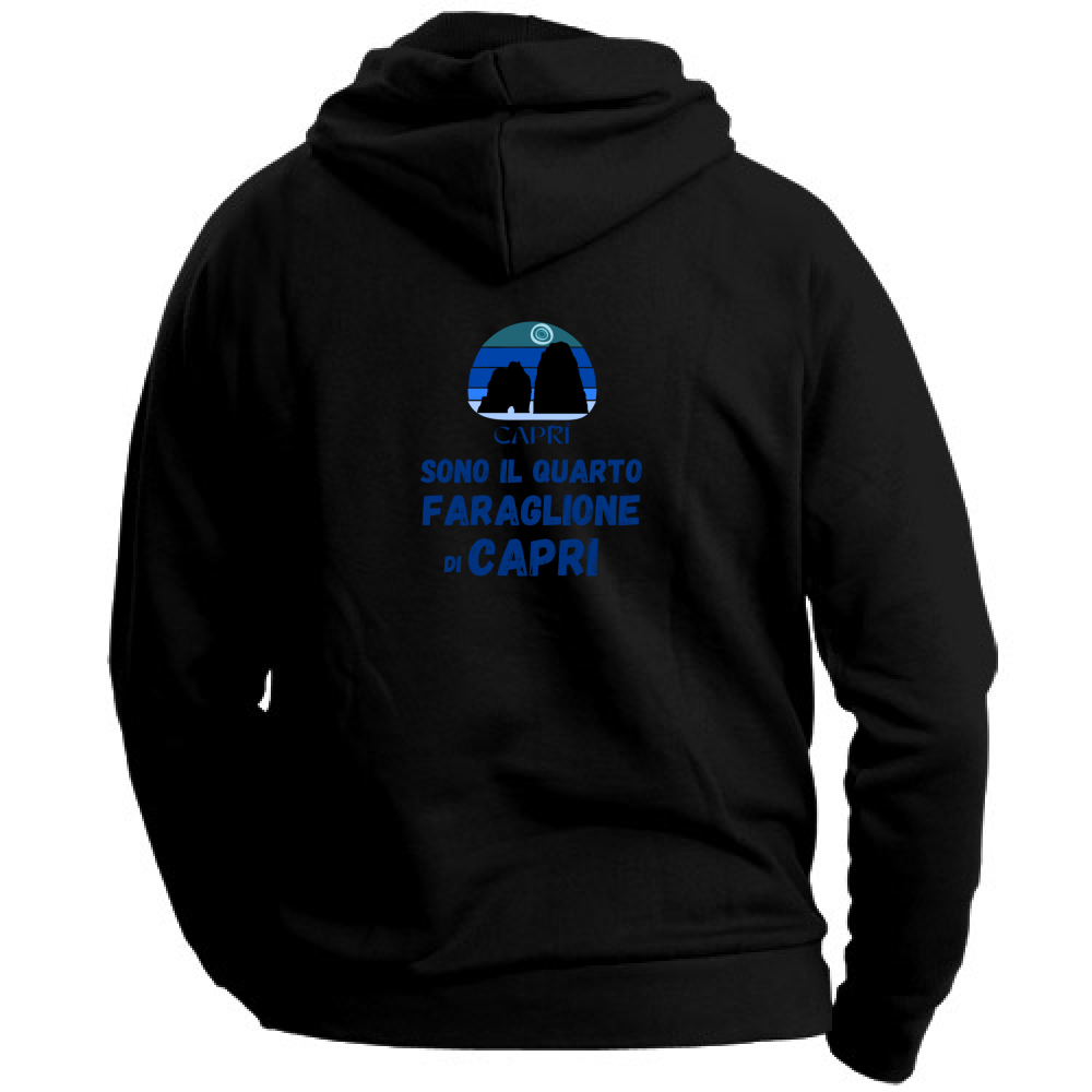 Felpa con Cappuccio Unisex Large SONO IL QUARTO FARAGLIONE DI CAPRI SCRITTA BLUE
