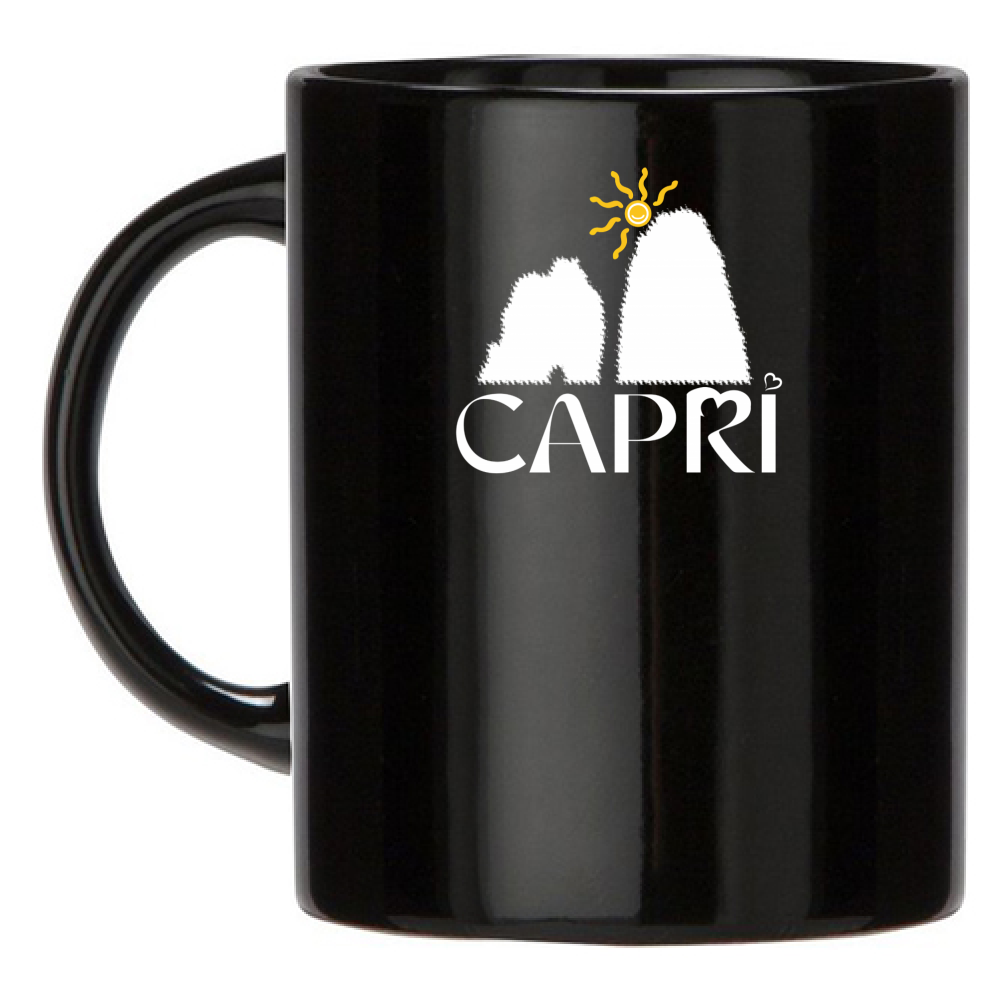 Black Mug CAPRI HAPPY FARAGLIONI WHITE