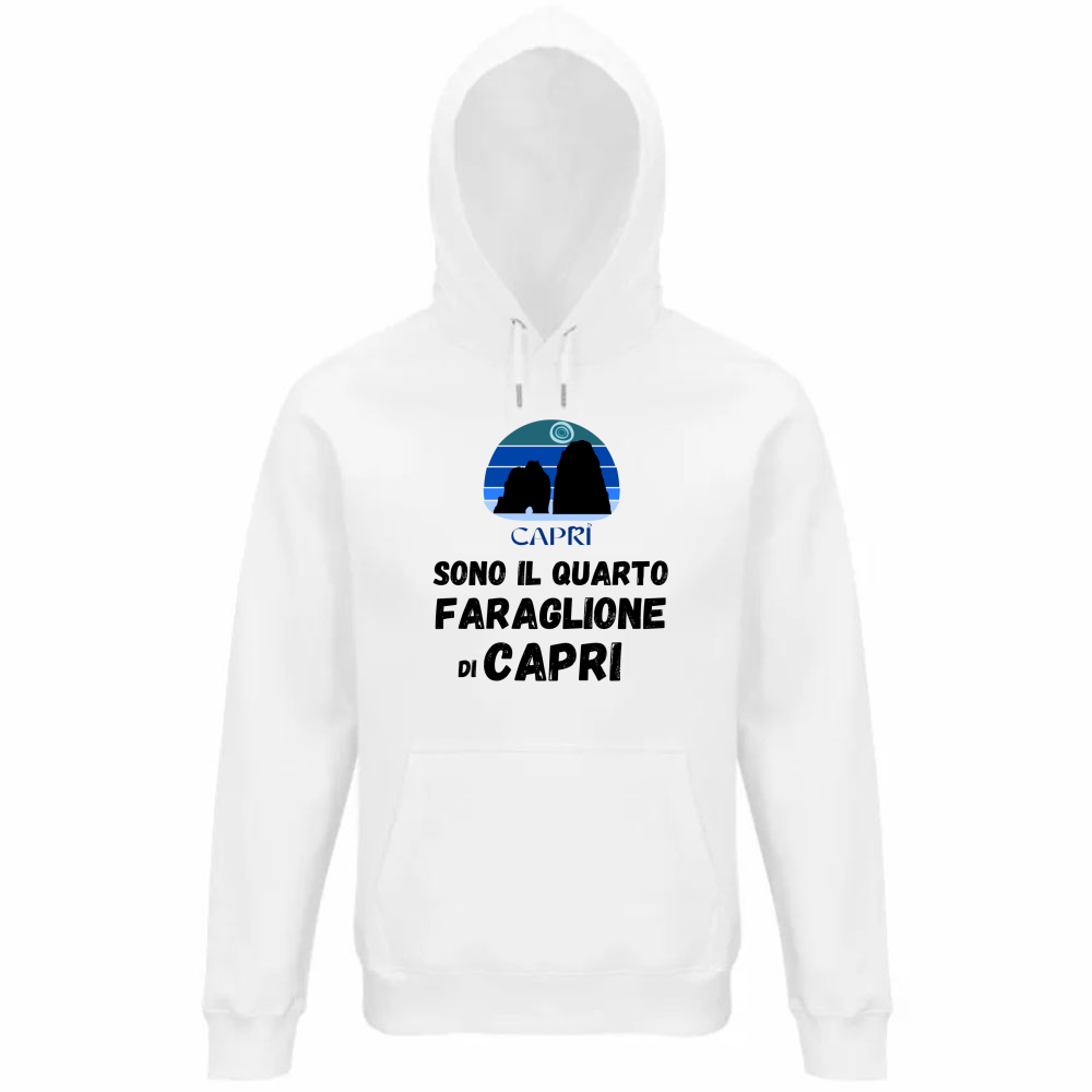 Felpa Organica Unisex Cappuccio SONO IL QUARTO FARAGLIONE DI CAPRI SCRITTA NERA