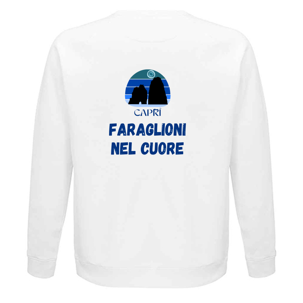 Felpa Unisex Organica FARAGLIONI DI CAPRI NEL CUORE SCRITTA BLUE