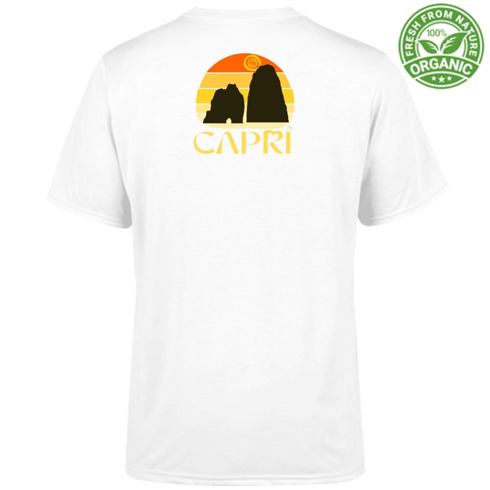 T-Shirt Unisex Organic CAPRI TRAMONTO VINTAGE SCRITTA GIALLO